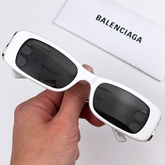 Balenciaga BB0096S 011 BRAND NEW Sunglasses White Gold Grey Rectangle Unisex - Picture 2 of 13